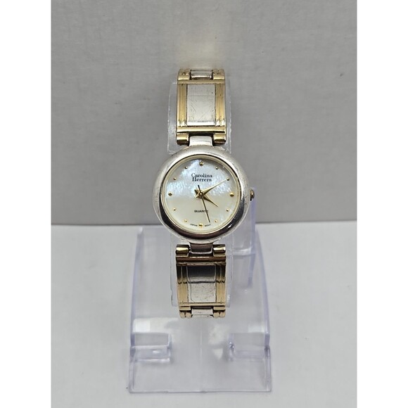 Carolina Herrera Womens Quartz Dress Watch Small White Dial Two Tone New Battery - Picture 1 of 10